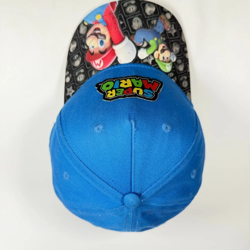 Super Mario Nintendo Youth Snapback Hat Blue Graphic Brim Mario Luigi Cap